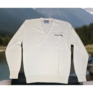 Norfolk Southern Sweater Mens Large L Ivory Swingster V Neck Acrylic‎ Made USA